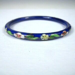 Vintage Blue Floral Cloisonné Bangle Bracelet Floral Enamel Flower
